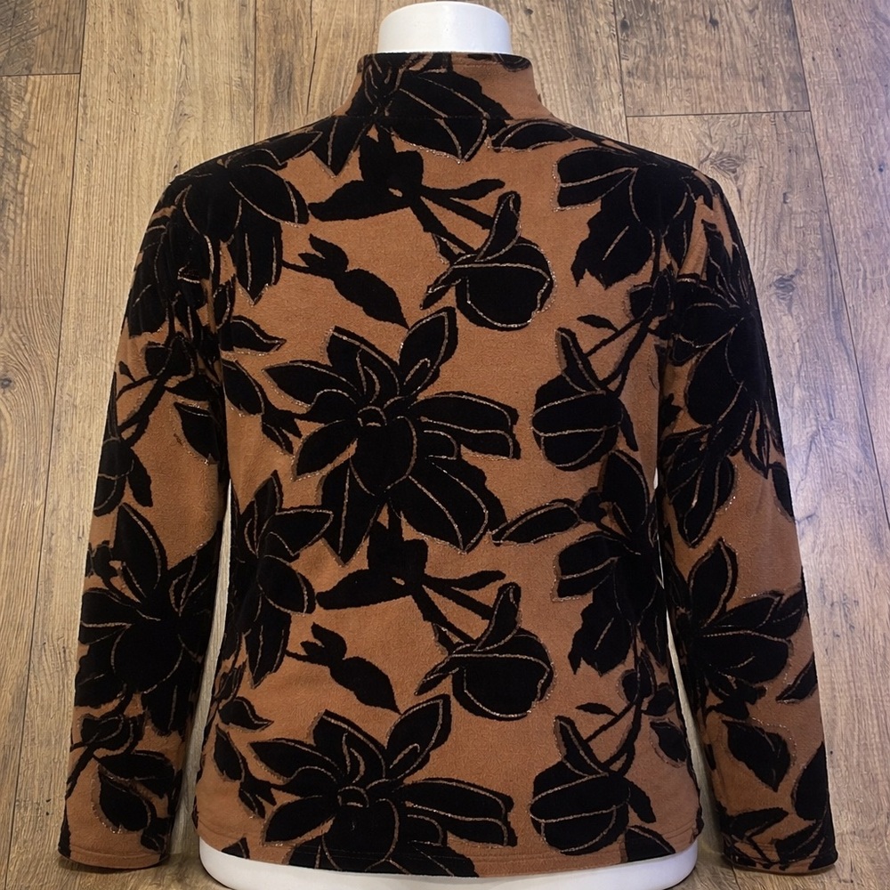 Tahari Brown and Black Floral Turtleneck Sweater
